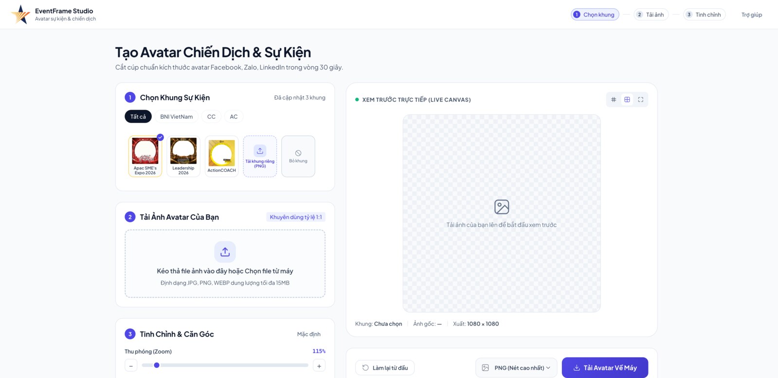 EventFrame Studio - công cụ tạo avatar sự kiện